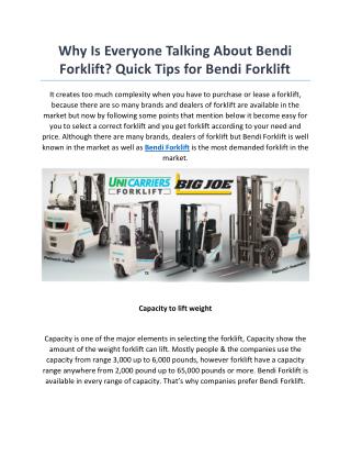 Bendi Forklift – Big Joe Lift