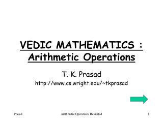 VEDIC MATHEMATICS : Arithmetic Operations