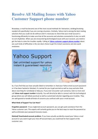 Resolve All Mailing Issues with Yahoo Customer Support phone number