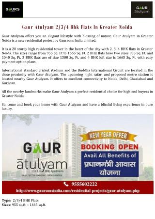 Gaur Atulyam 2/3/4 Bhk Flats In Greater Noida