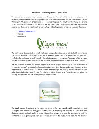 Affordable Natural Progesterone Cream Online