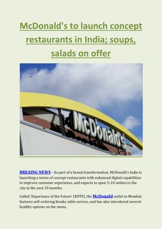 McDonald's to launch concept restaurants in India; soups, salads on offer