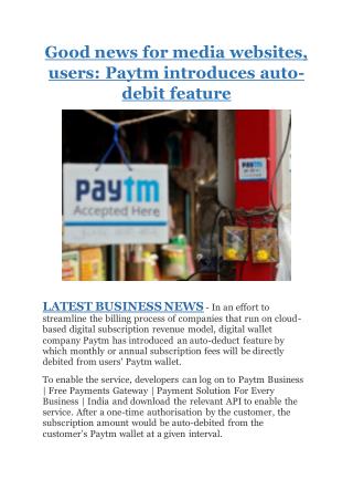 Good news for media websites, users: Paytm introduces auto-debit feature