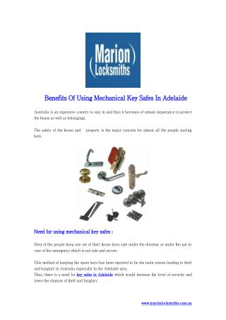 Benefits Of Using Mechanical Key Safes In Adelaide
