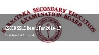 KSEEB SSLC Result For 2016-17