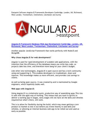 Eastpoint Software AngularJS Frameworks Developers Cambridge, London, UK, Richmond, West London, Twickenham, Chelmsford,