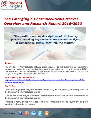 The Emerging 5 Pharmaceuticals Market Size, Share and Analysis Report 2016-2020