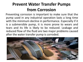 How to Prevent Water Transfer Pumps from Corrosion?