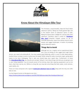 Know About the Himalayan Bike Tour