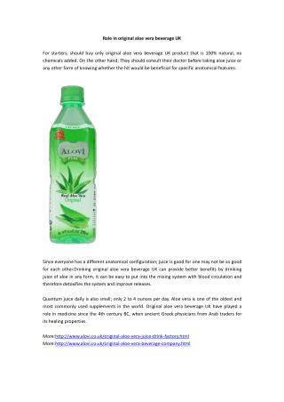 Role in original aloe vera beverage UK