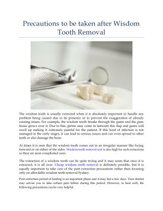 Precautions to be taken after Wisdom Tooth Removal