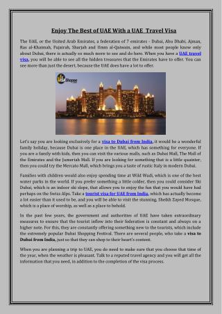 Enjoy The Best of UAE With a UAE Travel Visa