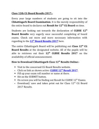 Class 12th CG Board Results 2017