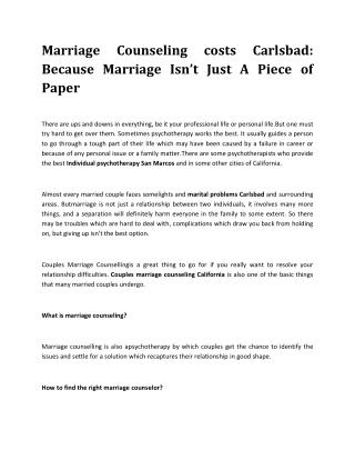 Marriage Couples Counseling Carlsbad
