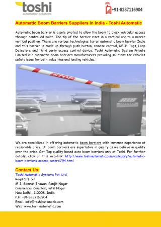 Automatic Boom Barriers Suppliers In India - Toshi Automatic