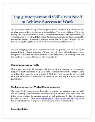 Top 5 Interpersonal Skills You Need to Achieve Success at Work