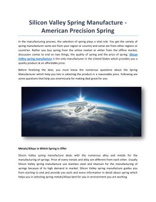 Silicon Valley Spring Manufacture - American Precision Spring