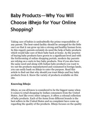Baby Products — Why You Will Choose iBhejo for Your Online Shopping?