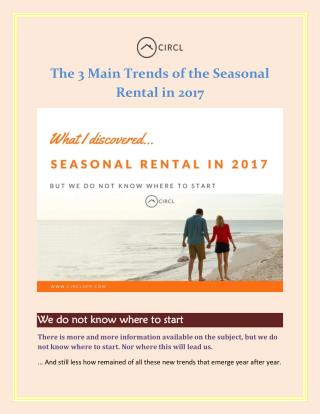 The 3 Main Trends of the Seasonal Rental in 2017
