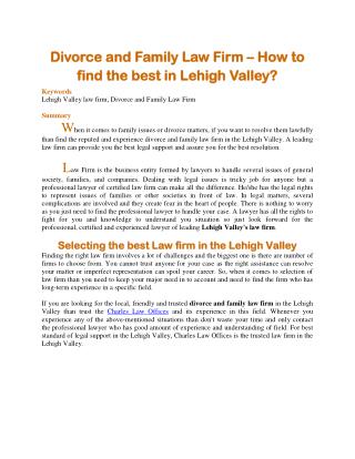 Divorce and Family Law Firm – How to find the best in Lehigh Valley?