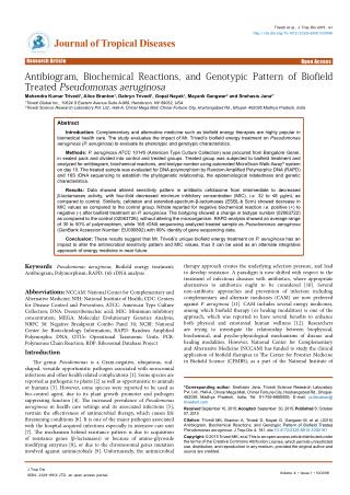 Antibiogram, Biochemical Reactions, and Genotypic Pattern of Biofield Treated Pseudomonas aeruginosa