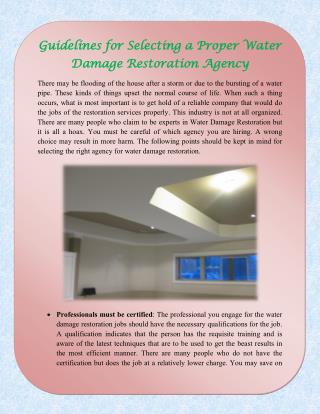 Guidelines for Selecting a Proper Water Damage Restoration Agency