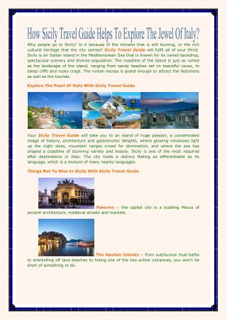 How Sicily Travel Guide Helps To Explore The Jewel Of Italy?