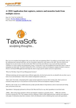 A CRM Application that captures, nutures and monetise leads from multiple sources