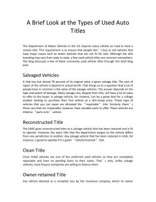A Brief Look at the Types of Used Auto Titles