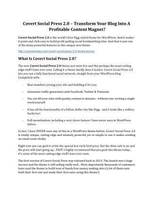 Covert Social Press 2.0 Review & (Secret) $22,300 bonus