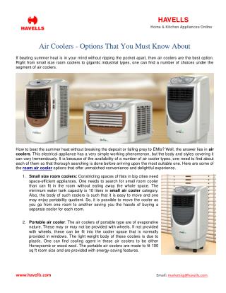 Air Coolers - Options That You Must Know About