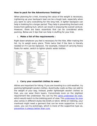 How to pack for the Adventurous Trekking?