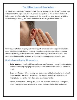 The Hidden Issues of Hearing Loss