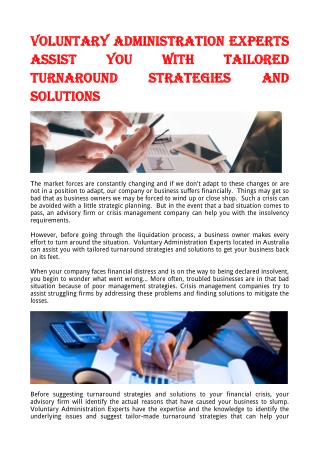 Voluntary Administration Experts Assist You With Tailored Turnaround Strategies And Solutions