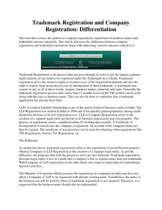 Trademark Registration and Company Registration: Differentiation