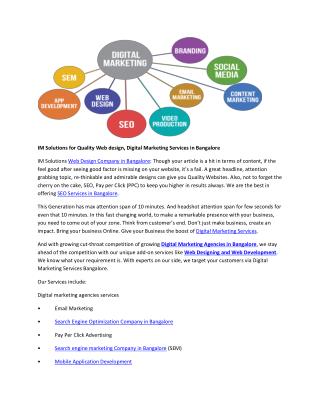IM Solutions for Quality Web design, Digital Marketing Services in Bangalore