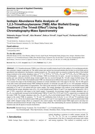 Isotopic Abundance Ratio Analysis of 1,2,3-Trimethoxybenzene (TMB) After Biofield Energy Treatment (The Trivedi Effect®)