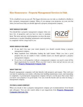 Rize Homesource - Property Management Services in Utah