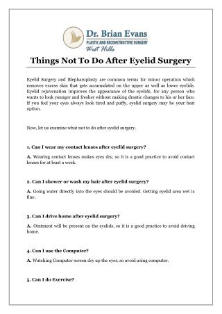 Things Not To Do After Eyelid Surgery