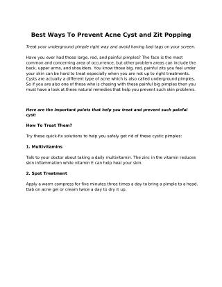 Best Ways To Prevent Acne Cyst and Zit Popping