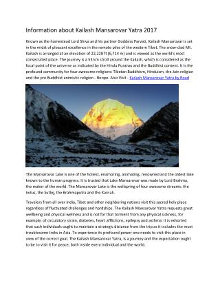 Information about Kailash Mansarovar Yatra 2017
