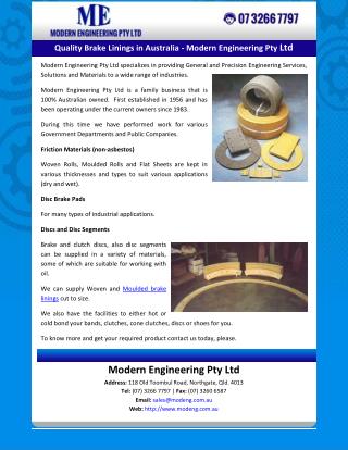 Quality Brake Linings in Australia - Modern Engineering Pty Ltd