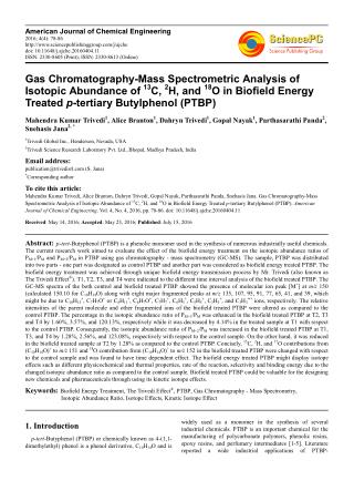 Gas Chromatography-Mass Spectrometric Analysis of Isotopic Abundance of 13C, 2H, and 18O in Biofield Energy Treated p-te