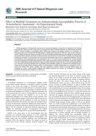 Effect of Biofield Treatment on Antimicrobials Susceptibility Pattern of Acinetobacter baumannii - An Experimental Study