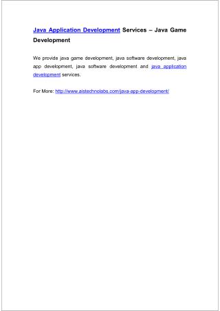 Java Application Development Services – Java Game Development