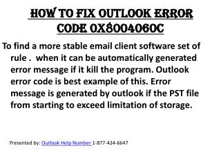 How to fix outlook error code 0x8004060C