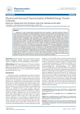 Physical and Structural Characterization of Biofield Energy Treated Carbazole