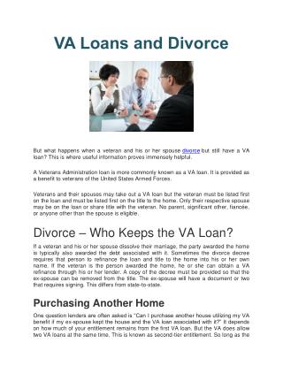 VA Loans and Divorce