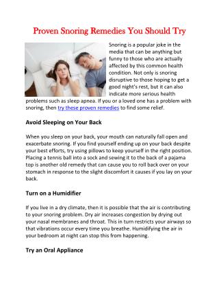 Proven Snoring Remedies You Should Try