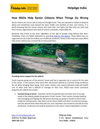 How NGOs Help Senior Citizens When Things Go Wrong